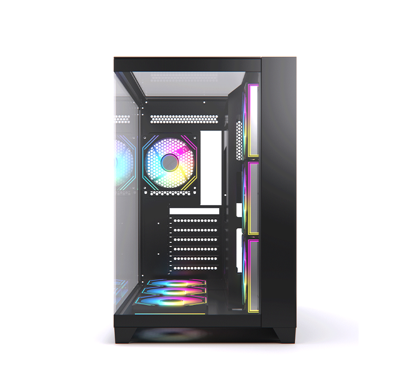 Acegeek Horizon Black Type C ATX Case, 7x RGB 120mm Fans, Dual Side Tempered Glass, 3x HDD Slots, Motherboard Supports Upto ATX, GPU Max Upto 410mm, Black